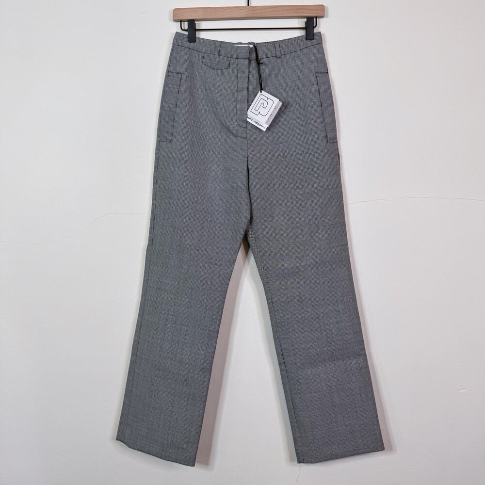 Paco Rabanne Checked Wool-Blend Tailored Pants Gray Black FR 36 NWT Retro